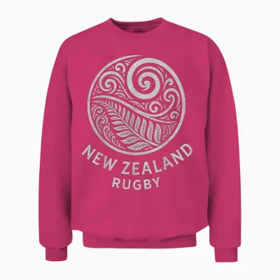 New Zealand Rugby Maori Silver Fern Unisex Sweatshirt - Heliconia