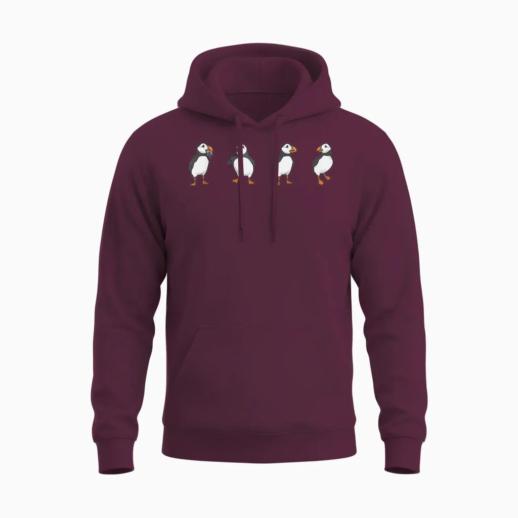 Puffin Alkenvögel Lunde T-Shirt, Black Unisex Hoodie in Maroon