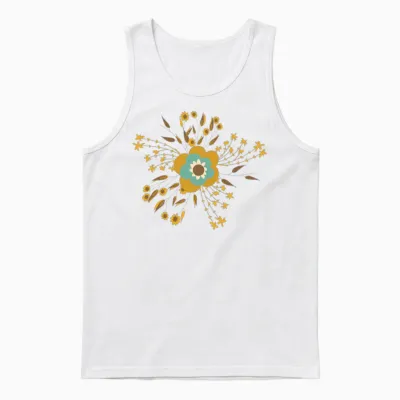 Retro Flower Cottage Mustard Unisex Tank Top - White