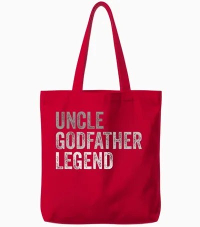 Funny Uncle Godparent Hero Message Uncle Godfather Legend for a Favorite Uncle Family Baptism T-Shirt - Black, Small, Short Sleeve, Classic Fit, Round Neck, Retro, Vintage Style - Men's Casual Tote Bags - Red