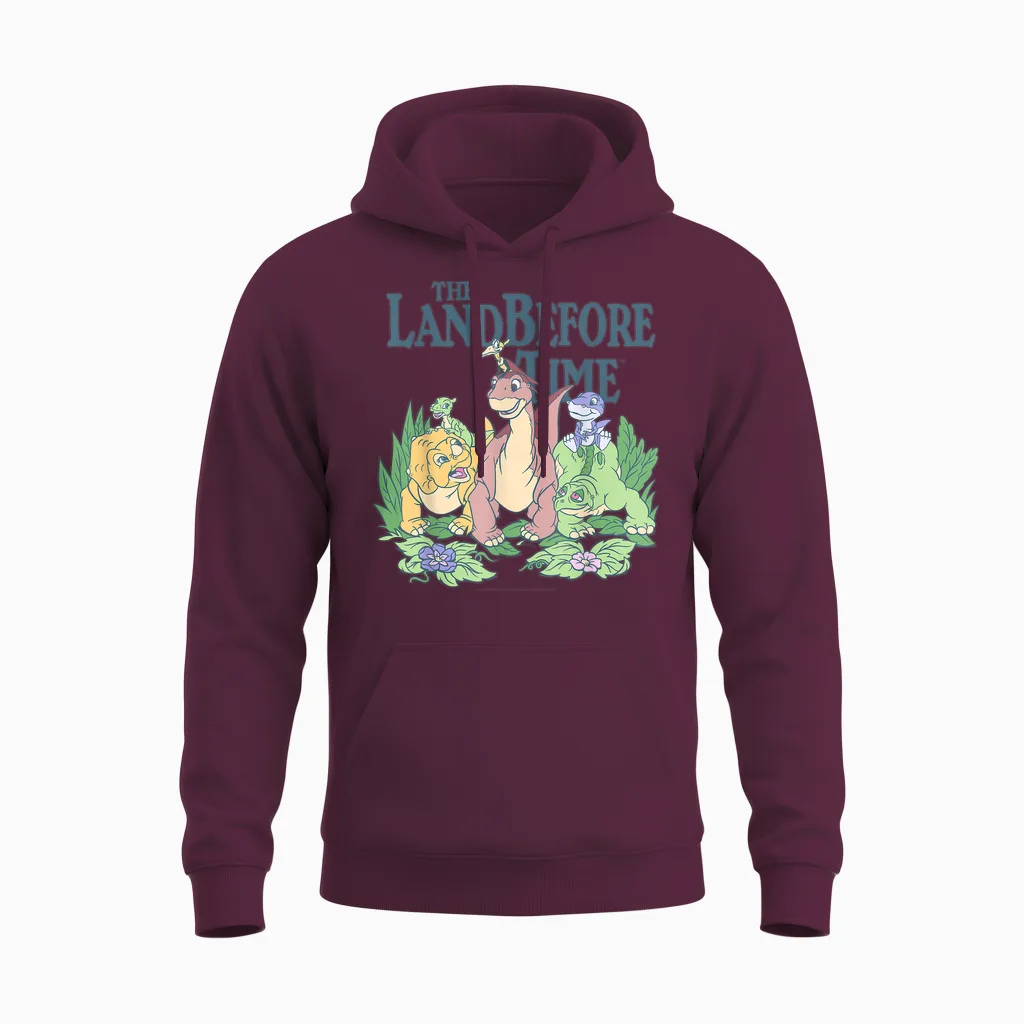 Land Before Time Pastel Dinosaur Friends T-Shirt, White, S Unisex Hoodie in Maroon