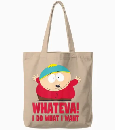South Park Cartman Classic Fit T-Shirt - Black Crew Neck, Short Sleeve, Casual Tote Bags - Natural