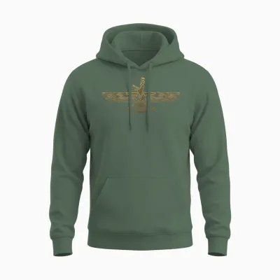 Faravahar Symbol Persian Sumerian Winged Ball Figure Icon T-Shirt, Black Unisex Hoodie - Military Green