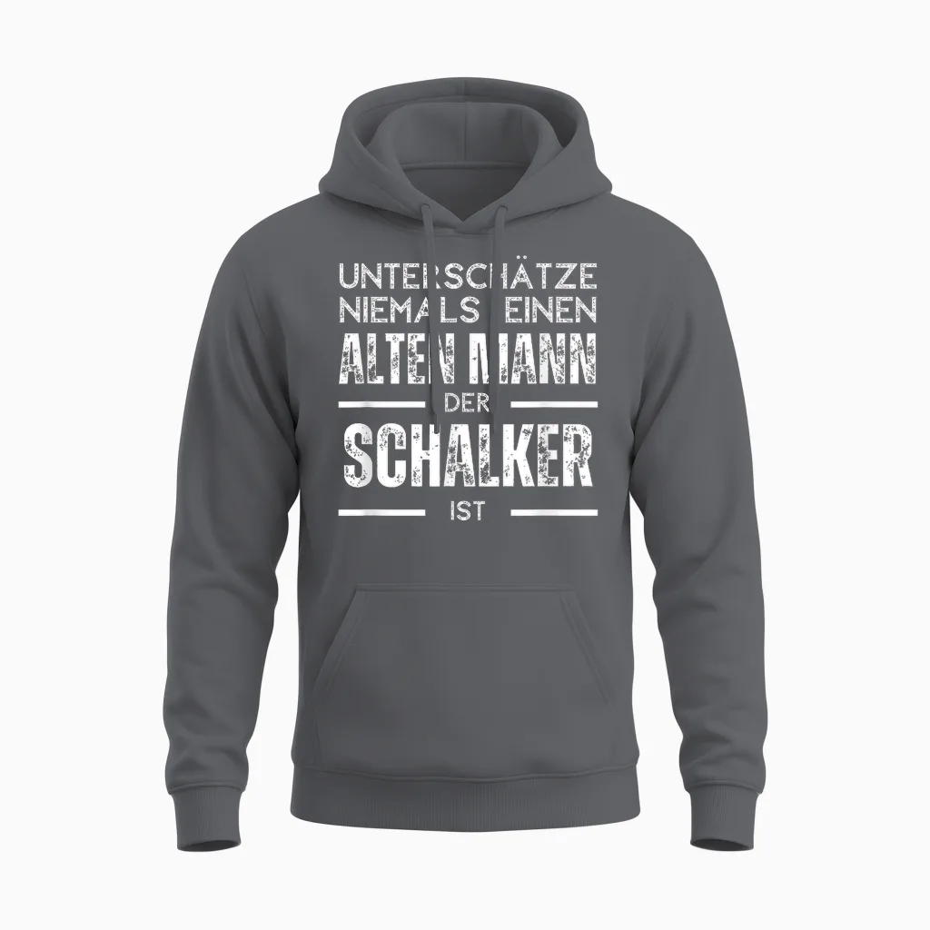 Unterschätze Niemals Einen Alten Mann - Schalker T-Shirt, Black Unisex Hoodie in Charcoal