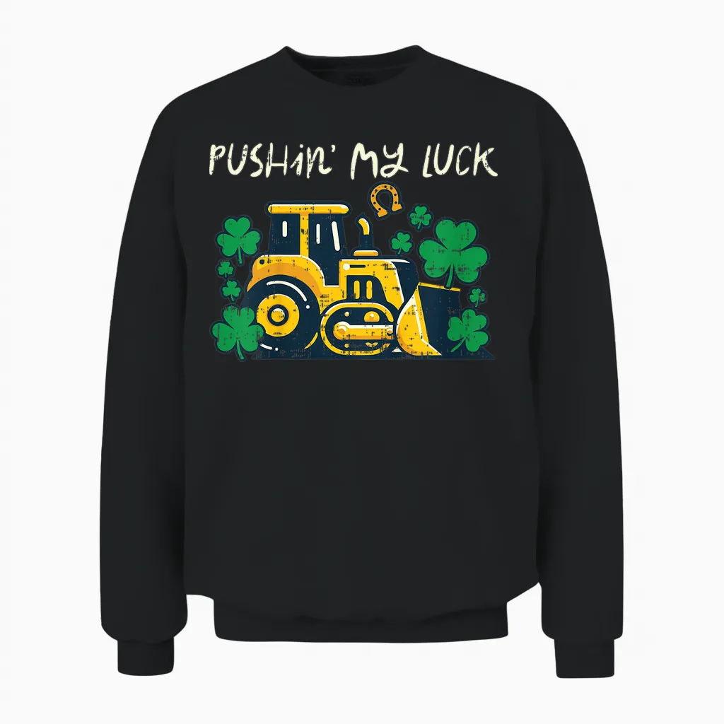 Kids St Patricks Day Bulldozer Saint Paddys Construction Boys Kid Unisex Sweatshirt in Black