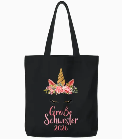 Big Sister 2026 T-Shirt Unicorn Baby Shower T-Shirt, Black, S Tote Bags - Black