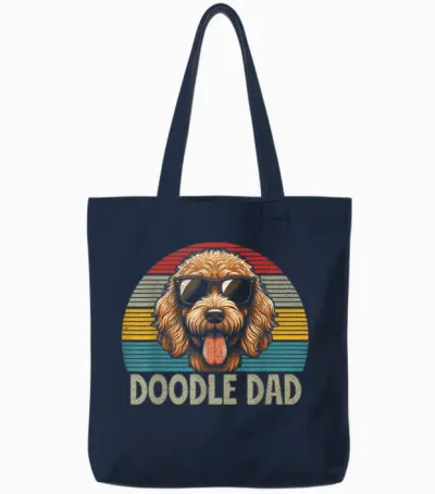 Doodle Dad Labradoodle Aussie Doodle & Goldendoodle Retro Tote Bags - Navy