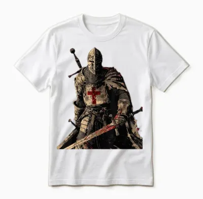 Knight Templar Christian Warrior of God Crusader Gift T-Shirt, Black, S Unisex T-Shirt - White