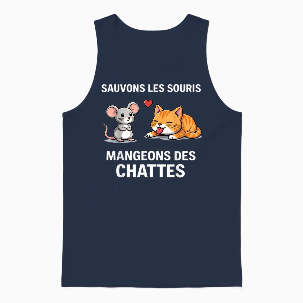 Humor Save Mice Eat Pussies Word Game Unisex Tank Top in Navy