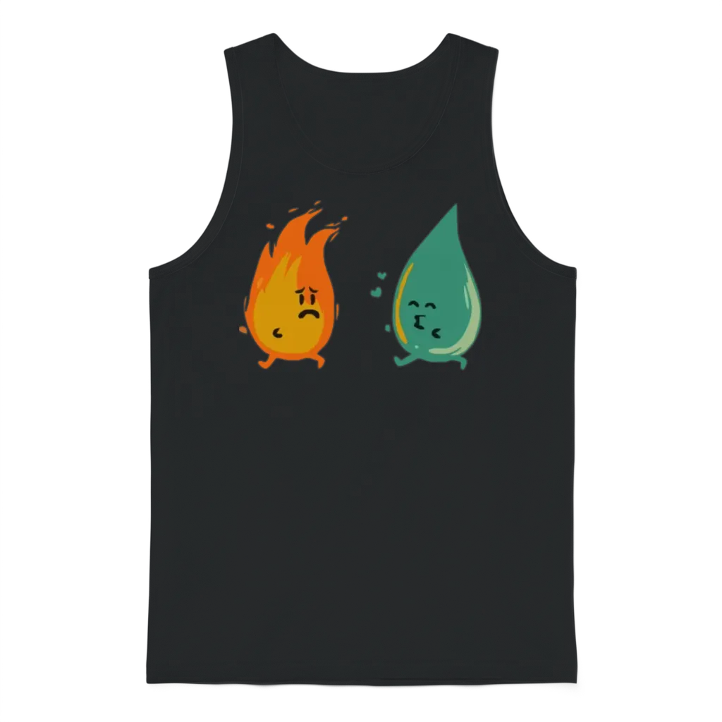 Impossible Love Fire and Water Kiss Funny Unisex Tank Top - Black