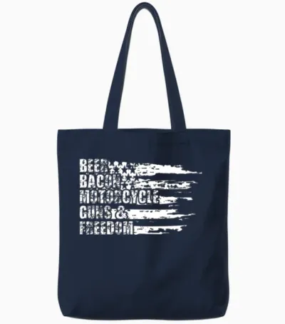 Beer Bacon Motorcycle Guns and Freedom Tote Bags - Navy