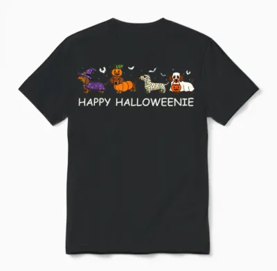 Weiner Dog Witch Happy Halloweenie Cute Halloween Dachshund Unisex T-Shirt - Black
