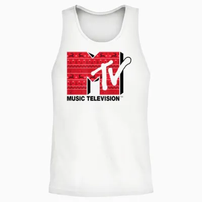 Mademark X Mtv - the Official Mtv Logo in Ugly Christmas Style Unisex Tank Top - White