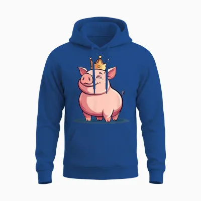 Funny Pig with Crown for Royal Smile T-Shirt, Black, S Unisex Hoodie - Royal