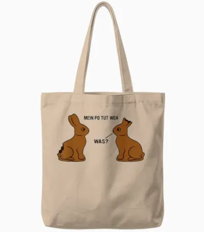 Mein Po Tut Weh! Was? Lustiger Schokoladenhase Meme Ostern T-Shirt, White Tote Bags - Natural
