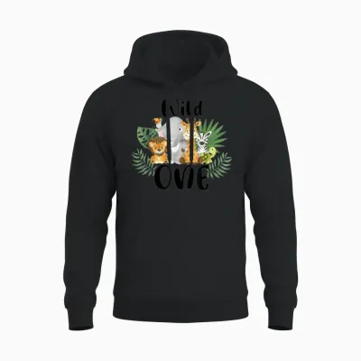 Kids Wild One 1. Geburtstag Junge Lustige Zoo Tiere Sohn Kleinkind Unisex Hoodie - Black