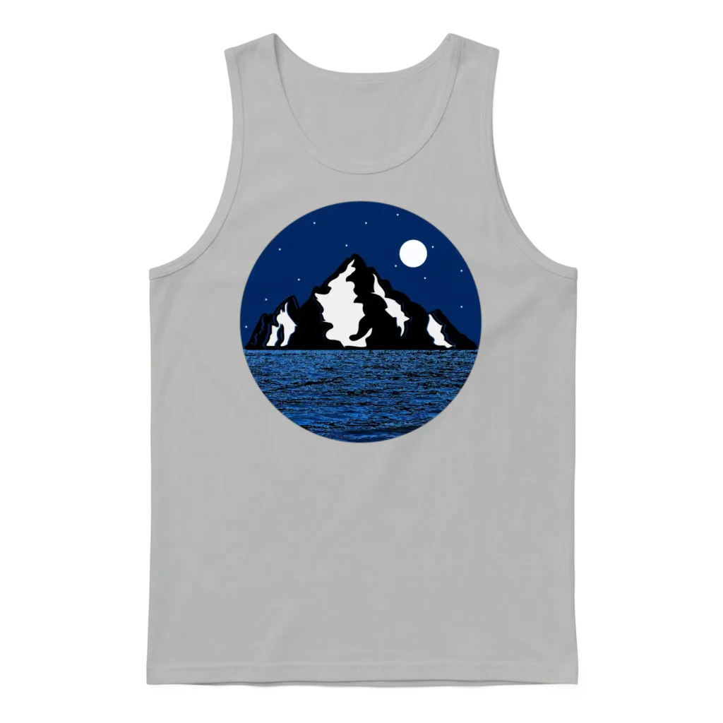 Mountain at Night and Ocean Landscape Unisex Tank Top - Ash