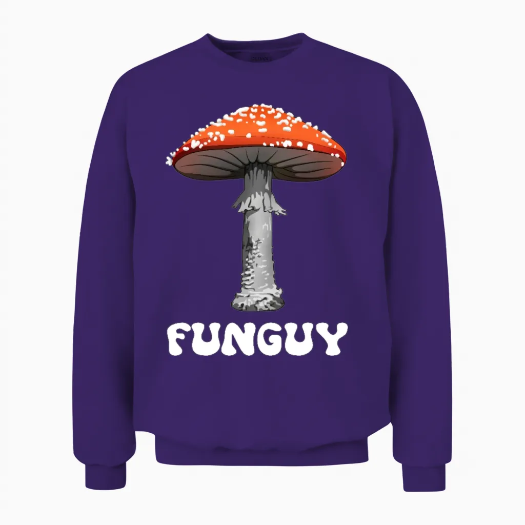 Funguy Funny Fungi Fungus Mushroom Funny Guy Unisex Sweatshirt in Purple