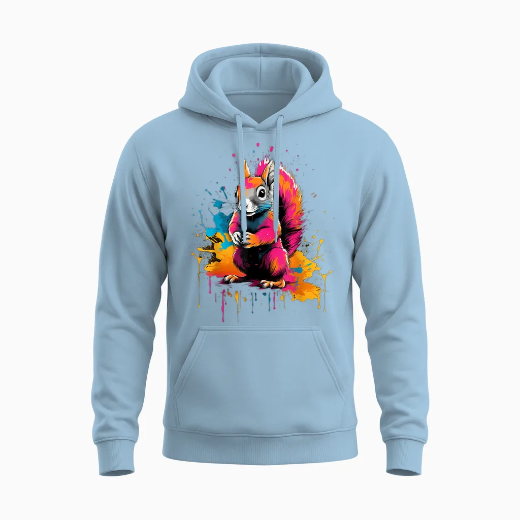 Cooles Eichhörnchen Auf Bunt Bemaltem Eichhörnchen Unisex Hoodie in Light Blue