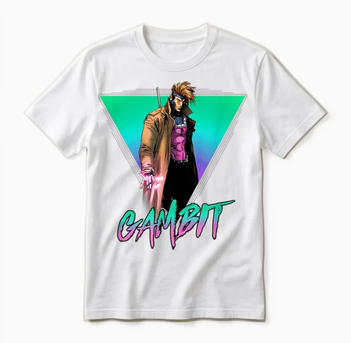 Marvel X-Men Gambit Epic Neon 80's Style Retro Portrait Unisex T-Shirt in White