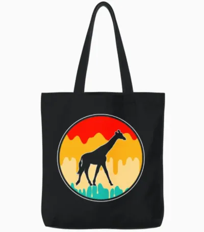 Giraffe Retro Tote Bags - Black