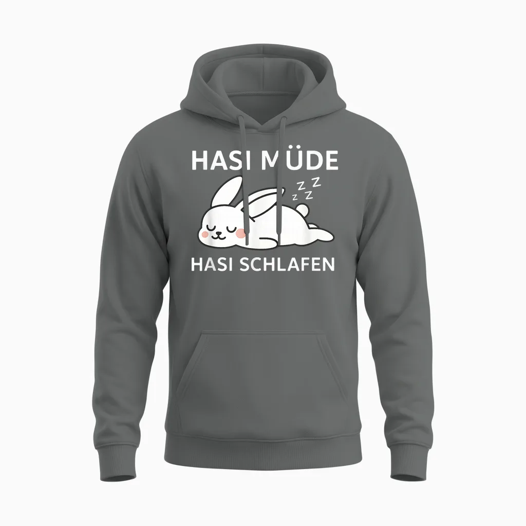 Hasi Tired Hasi Sleep Funny Sleepy Rabbit Unisex Hoodie in Graphite Heather