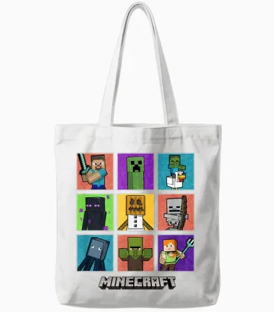 Minecraft Group Shot Colored Box Up Tote Bags - White