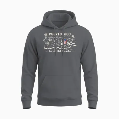 Puerto Rico La Isla Del Encanto Puerto Rican Flag Retro Unisex Hoodie - Charcoal