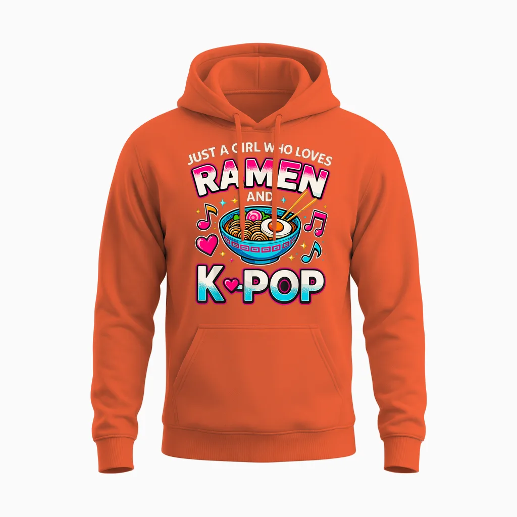 Just a Girl Who Loves Ramen and K-Pop Unisex Hoodie in Orange