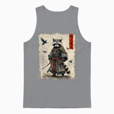 Samurai Raccoon, Japanese Warrior Art | Vintage Anime T-Shirt, Black, S Unisex Tank Top - Sport Grey