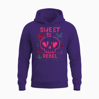 Mignon ’n Punk Crâne Coeurs Papillons Roses Esthétique Unisex Hoodie - Purple