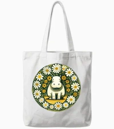 Retro Hippo Tote Bags - White