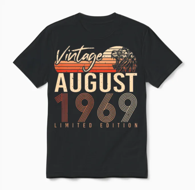 1969 August Retro Unisex T-Shirt - Black