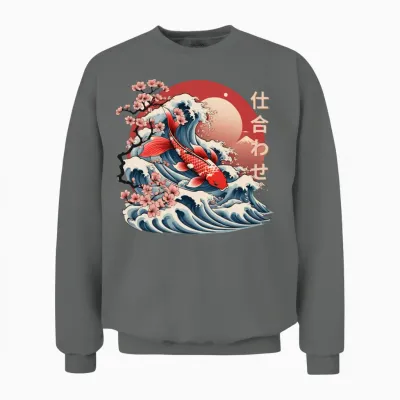 Majestic Koi Fish Ukiyo-E Japanese Design Unisex Sweatshirt - Graphite Heather