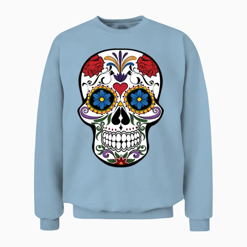Sugar Skull - Halloween Unisex Sweatshirt in Light Blue