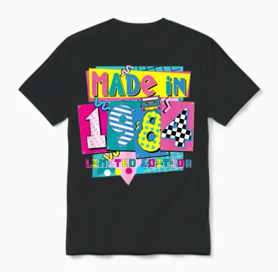 Retro 1984 Birthday Gift 40 Years Costume 80s T-Shirt, Black, S Unisex T-Shirt - Black
