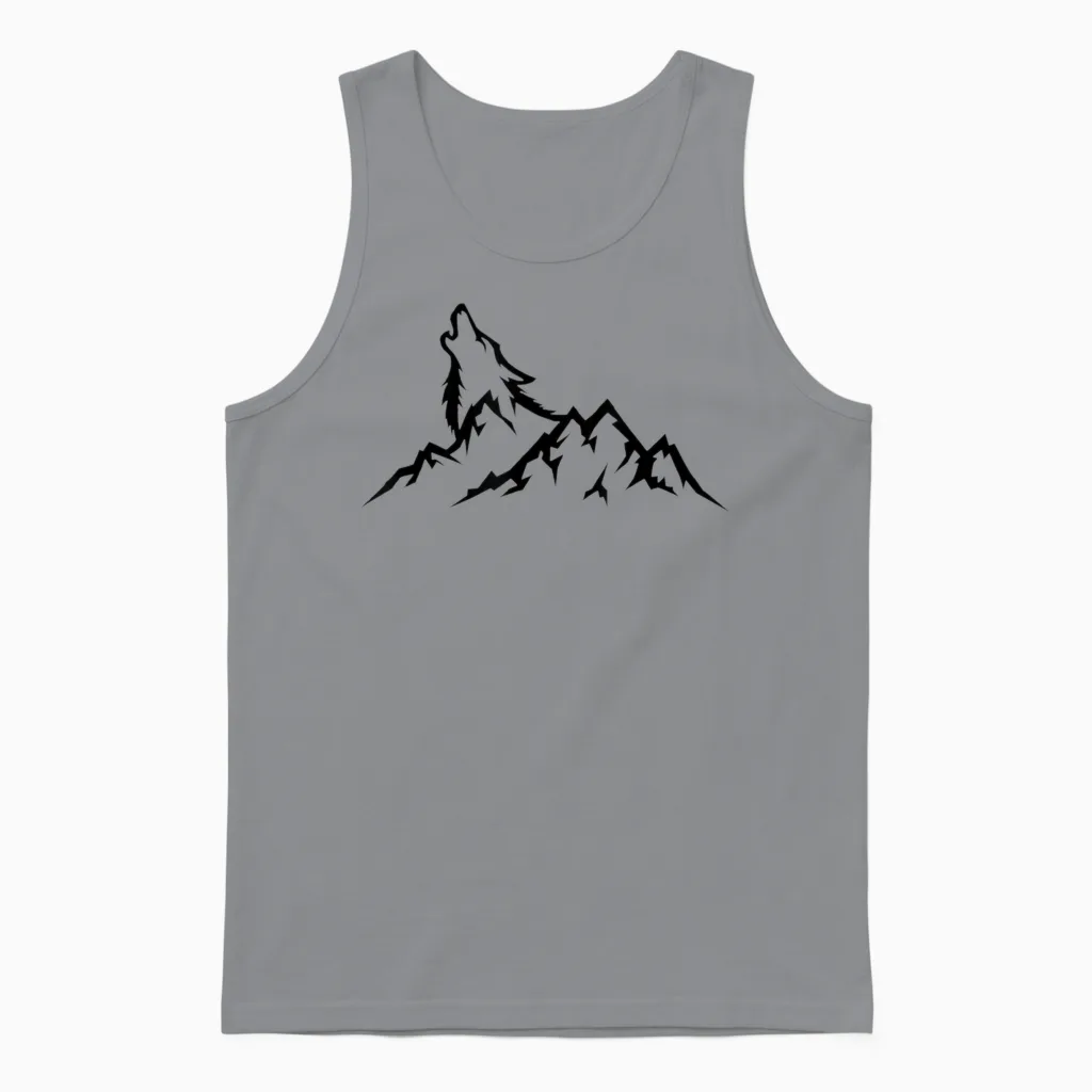 Wolf Mountain T-Shirt - Retro Wildlife Heulender Wolf Natur Unisex Tank Top in Sport Grey