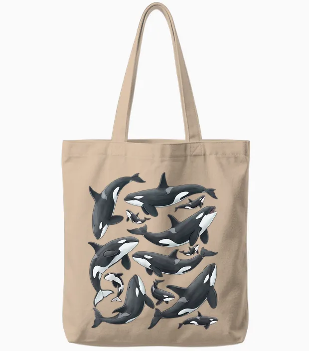 ästhetische Orca-Wale Kunst Ozean Meeresleben Meer Tote Bags in Natural