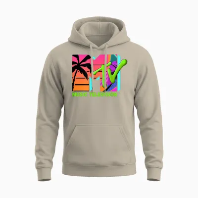 The Official Mtv Logo with Retro Palms in Paradise Unisex Hoodie - Sand