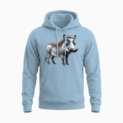 Warthog T-Shirt, Black, S Unisex Hoodie - Light Blue