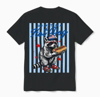 Bad Day to Be a Hot Dog Funny Raccoon Hotdog 4th of July Unisex T-Shirt - Black