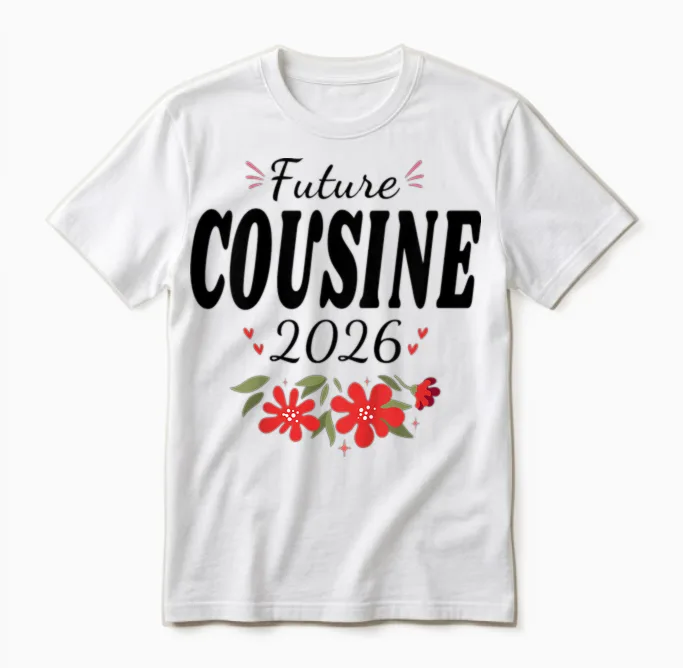 Future Cousine 2026 Pregnancy Announcement Unisex T-Shirt in White