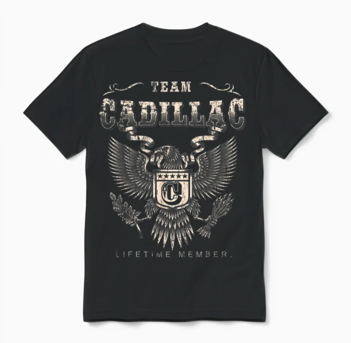 Lifetime Cadillac Team Member - Name Cadillac T-Shirt, Black, S Unisex T-Shirt in Black