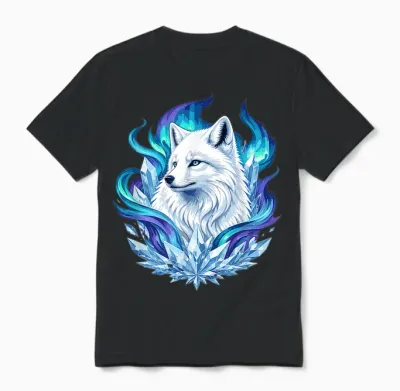 Loup De Glace Mystique Avec Cristaux Et Aurores Boréales Unisex T-Shirt - Black