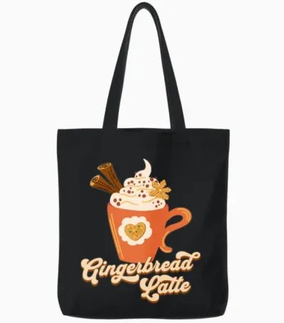 Retro Gingerbread Latte Coffee Tote Bags - Black