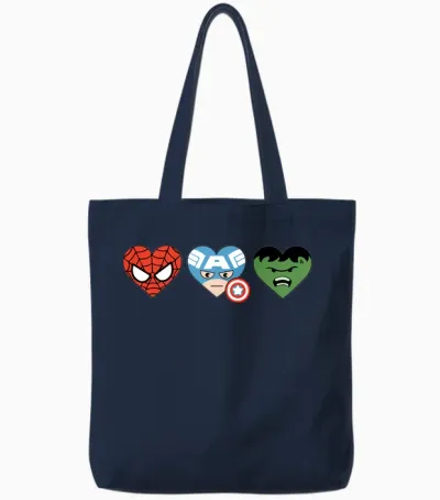 Amazon Essentials Marvel Hero Hearts Spider-Man Captain America and Hulk Tote Bags - Navy