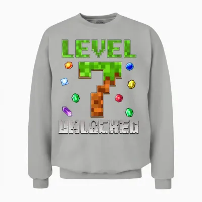 Birthday Boy Level 7 Unlocked 7th Birthday Game Pixel Unisex Sweatshirt - Ash
