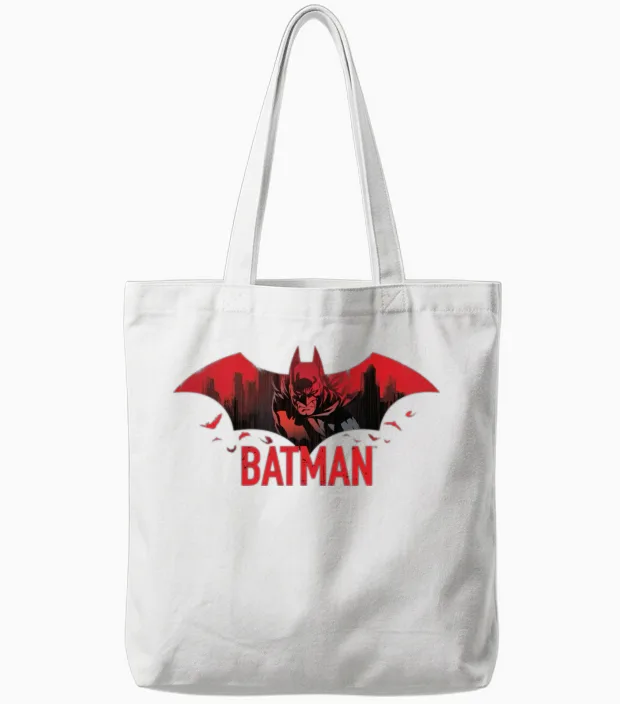 Batman with Bats and Red Batman Logo Tote Bags in White