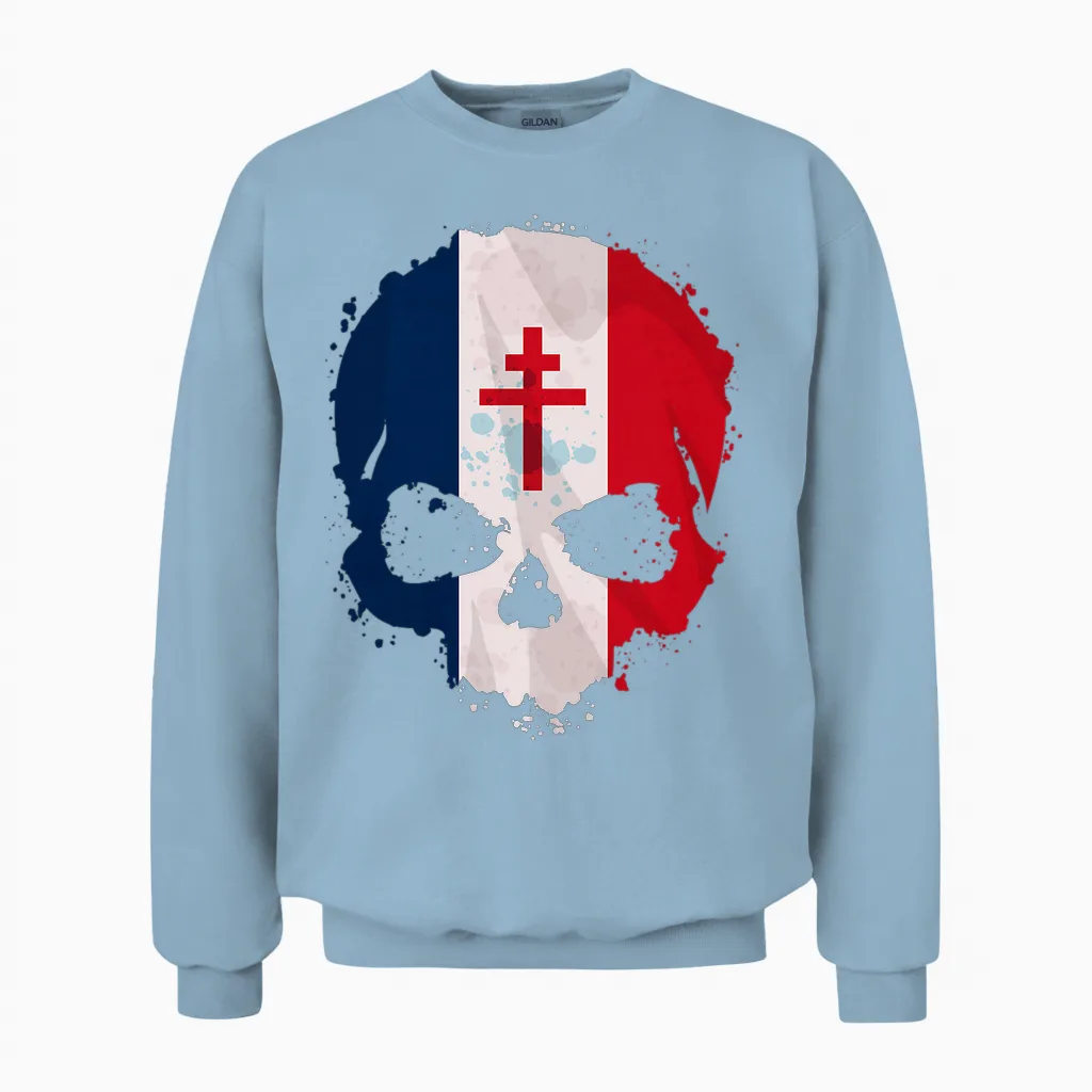 Croix De Lorraine Drapeau Français Cadeau Patriote Français T-Shirt Haut De Gamme Unisex Sweatshirt in Light Blue