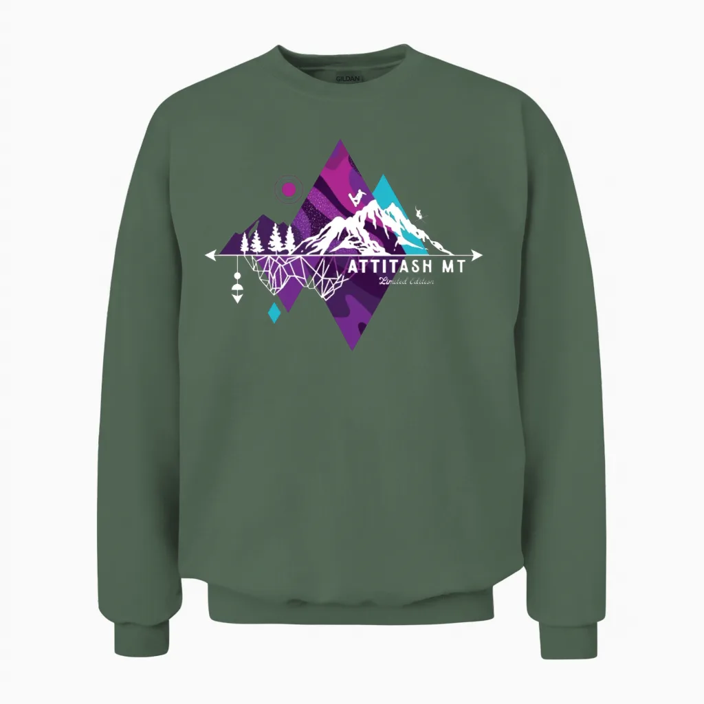 Retro Art Boho Attitash Mountain Ski Unisex Sweatshirt - Military Green